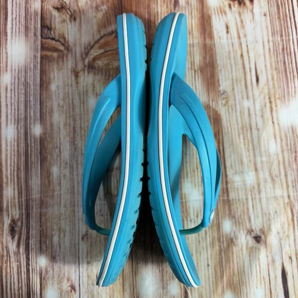 Crocs CROCBAND FLIP Flops Mens Size 12 Teal Blue Thong Sandals Open Toe Shoes - Picture 7 of 10